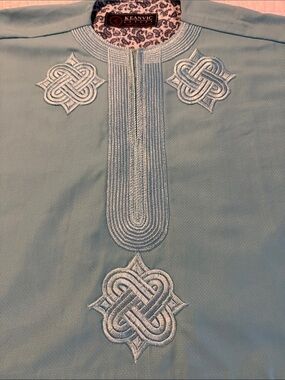 Women's African Embroidered Light Blue Tunic Top
